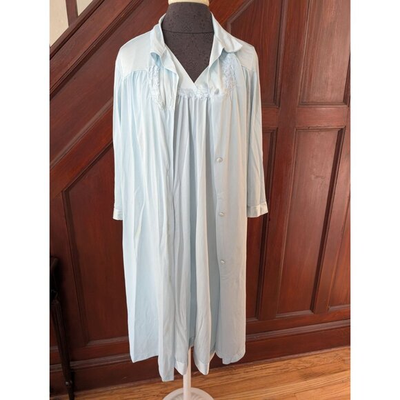 Vintage Vanity Fair Blue Nightgown & Robe Set With Lace Trim Womens Size Medium - Picture 1 of 6